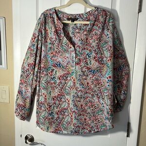 Zac and Rachel Woman boho peasant top multicolor paisley button long sleeve 2X